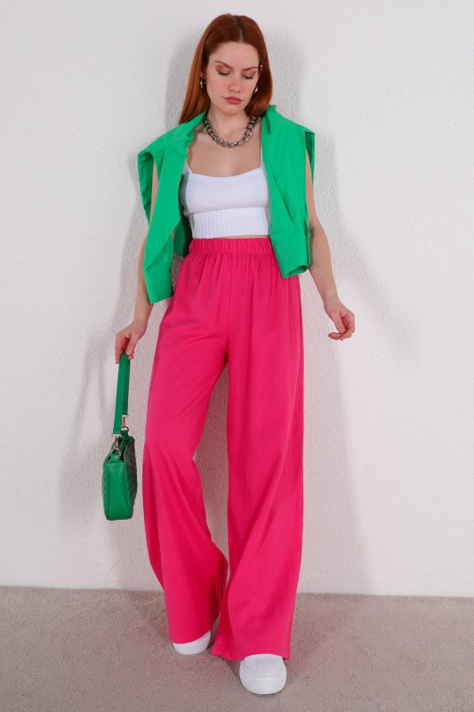 PNT-07315 Pembe Bel Lastikli Salaş Mevsimlik Pantolon