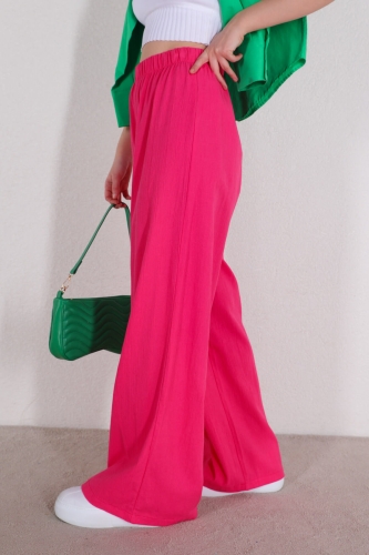 PNT-07315 Pembe Bel Lastikli Salaş Mevsimlik Pantolon - Thumbnail