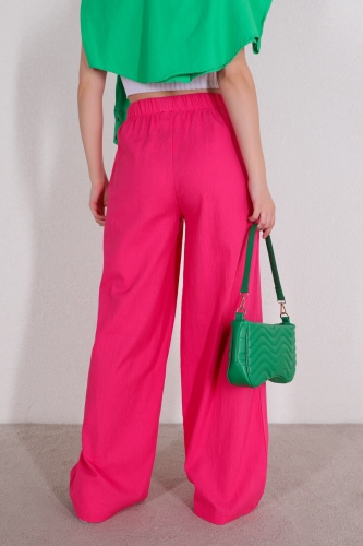PNT-07315 Pembe Bel Lastikli Salaş Mevsimlik Pantolon - Thumbnail