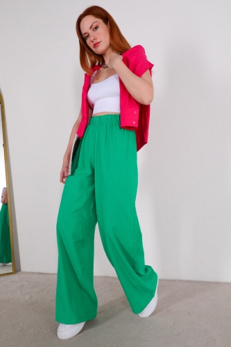 Cappmoda - PNT-07315 Yeşil Bel Lastikli Salaş Mevsimlik Pantolon (1)