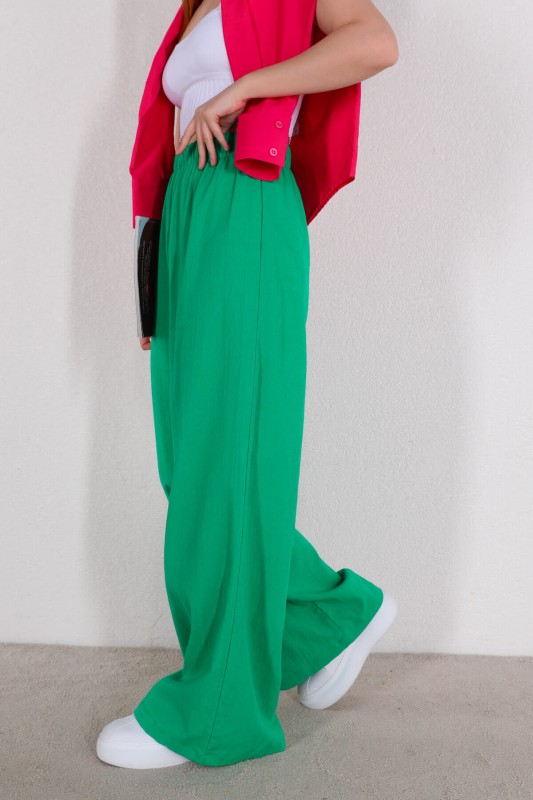 PNT-07315 Yeşil Bel Lastikli Salaş Mevsimlik Pantolon - 4