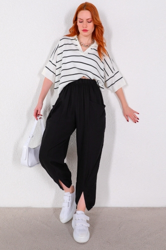 Cappmoda - PNT-07319 Siyah Cepli Şalvar Model Pantolon (1)
