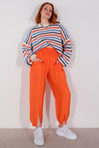 Cappmoda - PNT-07319 Turuncu Cepli Şalvar Model Pantolon (1)