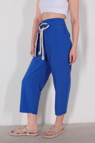 Cappmoda - PNT-07323 Saks Mavisi Halat Kemerli Havuç Pantolon (1)