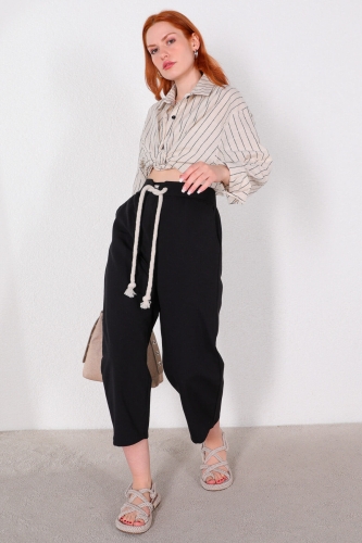 Cappmoda - PNT-07323 Siyah Halat Kemerli Havuç Pantolon (1)