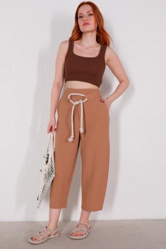 Cappmoda - PNT-07323 Vizon Halat Kemerli Havuç Pantolon (1)