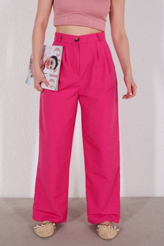 PNT-07324 Pembe Keten Kumaş Palazzo Pantolon - Thumbnail