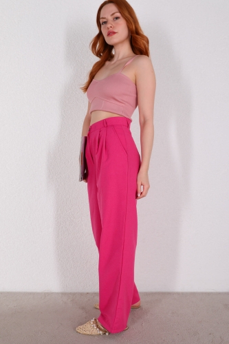 PNT-07324 Pembe Keten Kumaş Palazzo Pantolon - Thumbnail