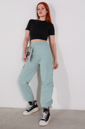 Cappmoda - PNT-07327 Su Yeşili Paça Lastikli Kargo Cepli Paraşüt Pantolon (1)