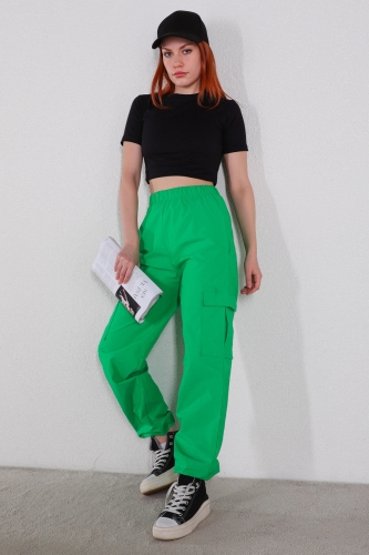 Cappmoda - PNT-07327 Yeşil Paça Lastikli Kargo Cepli Paraşüt Pantolon (1)