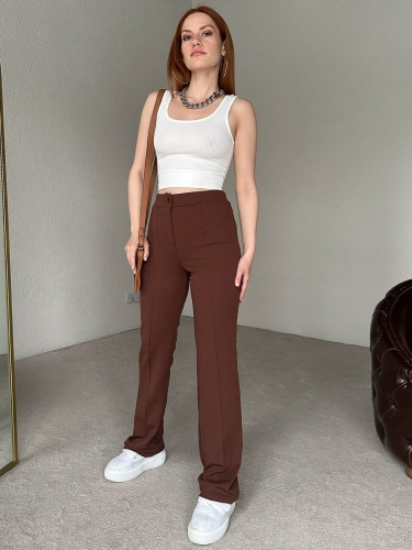 Cappmoda - PNT-07331 Kahverengi Bel Lastikli Pantolon (1)