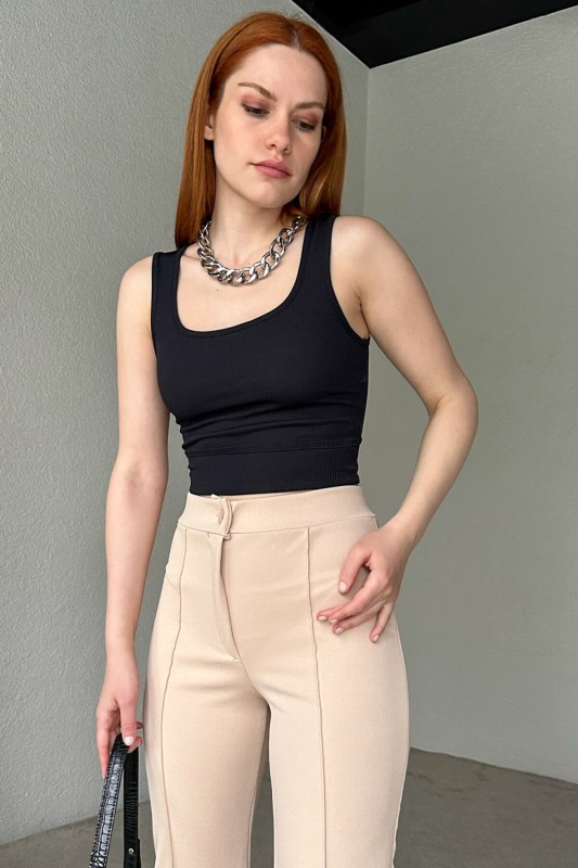 PNT-07331 Taş Rengi Bel Lastikli Pantolon