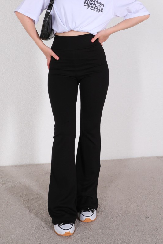 PNT-07335 Siyah Crep Kumaş İspanyol Paça Pantolon