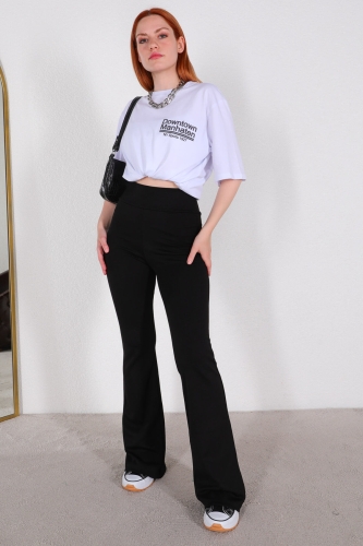 Cappmoda - PNT-07335 Siyah Crep Kumaş İspanyol Paça Pantolon (1)