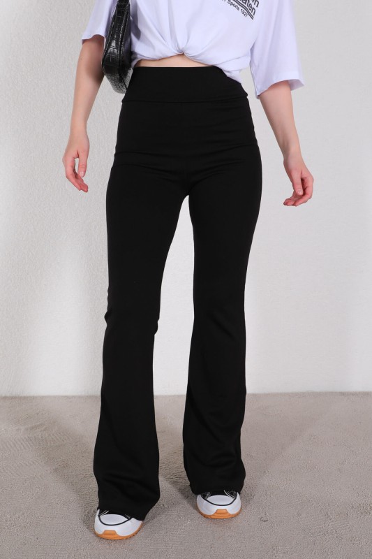 PNT-07335 Siyah Crep Kumaş İspanyol Paça Pantolon