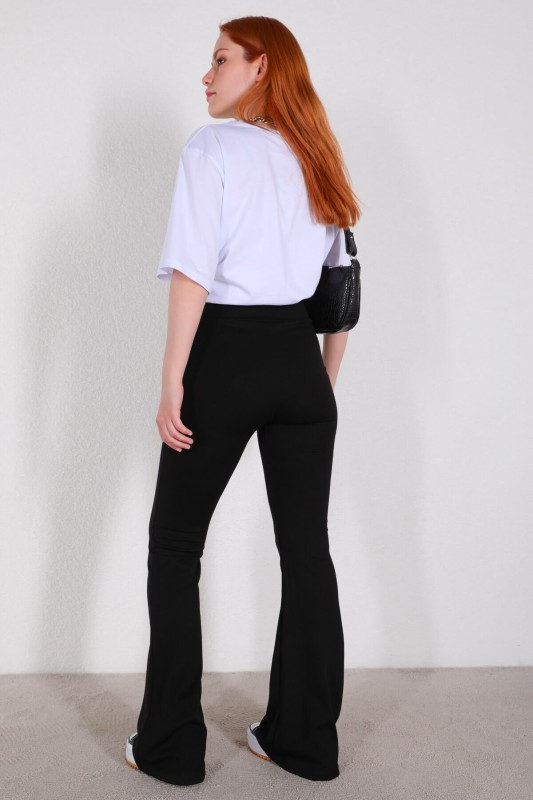 PNT-07335 Siyah Crep Kumaş İspanyol Paça Pantolon