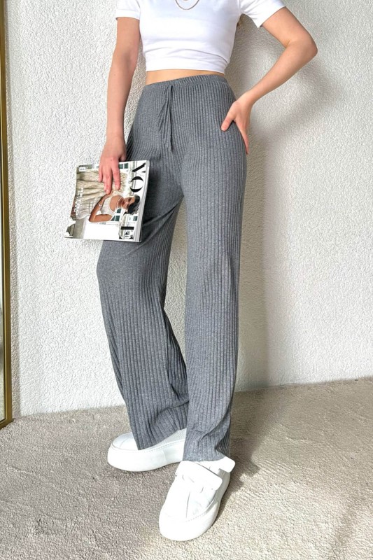 PNT-07339 Gri Kaşkorse Kumaş İpli Pantolon