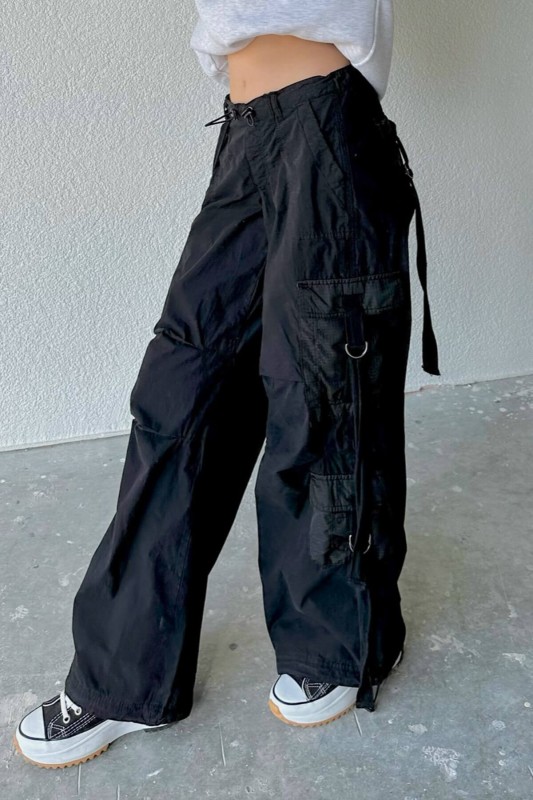 PNT-07361 Siyah Özel Tasarım Gabardin Kumaş Kargo Pantolon
