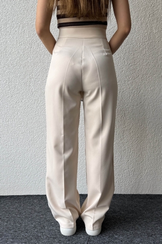 PNT-07374 Krem Rengi Çıtçıtlı Palazzo Pantolon - 6