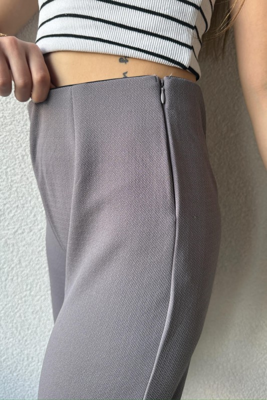 PNT-07378 Füme Bel Lastikli Pens Detay Krep Kumaş Havuç Pantolon