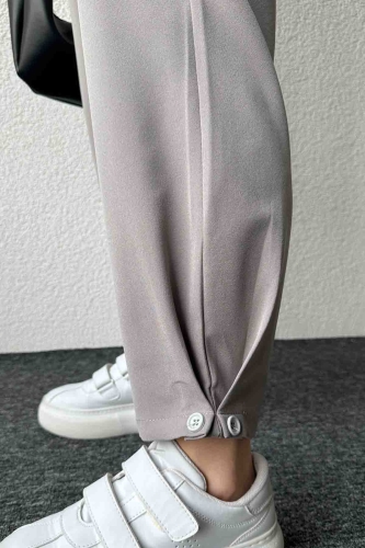 PNT-07385 Gri Bel Düğmeli Cep Detaylı Şalvar Model Kumaş Pantolon - Thumbnail