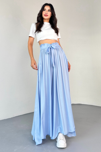 PNT-07410 Bebe Mavi Dokuma Kuşaklı Şalvar Etek Pantolon - 6