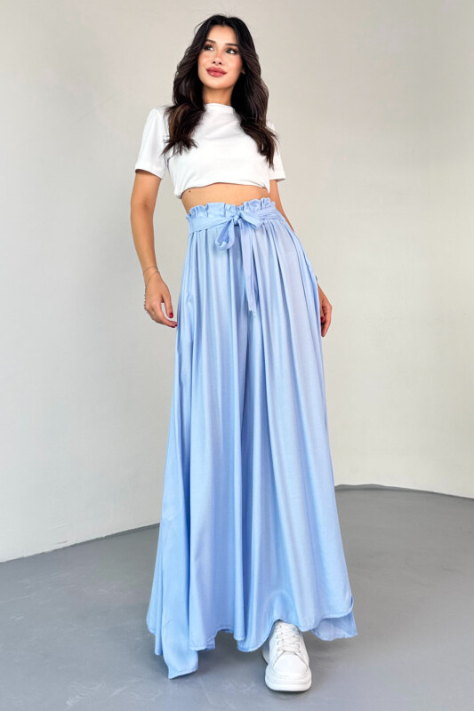 PNT-07410 Bebe Mavi Dokuma Kuşaklı Şalvar Etek Pantolon - 6