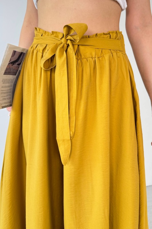 PNT-07410 Hardal Rengi Dokuma Kuşaklı Şalvar Etek Pantolon