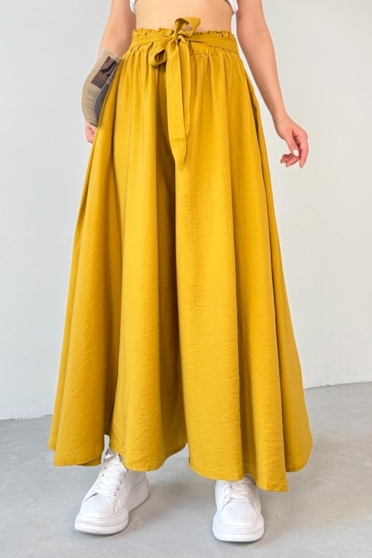 PNT-07410 Hardal Rengi Dokuma Kuşaklı Şalvar Etek Pantolon