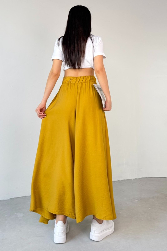 PNT-07410 Hardal Rengi Dokuma Kuşaklı Şalvar Etek Pantolon