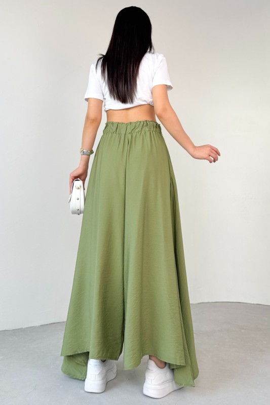 PNT-07410 Mint Yeşili Dokuma Kuşaklı Şalvar Etek Pantolon