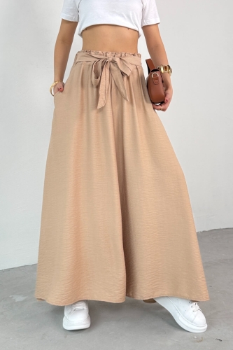 Cappmoda - PNT-07410 Vizon Dokuma Kuşaklı Şalvar Etek Pantolon (1)