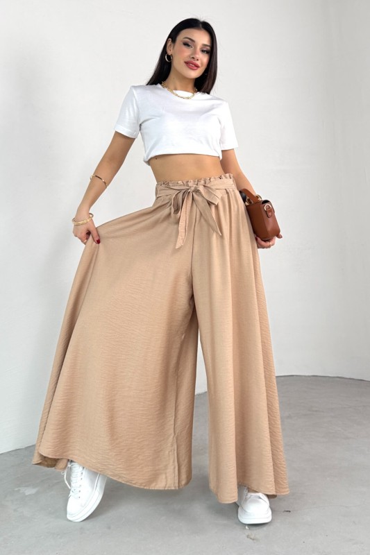 PNT-07410 Vizon Dokuma Kuşaklı Şalvar Etek Pantolon