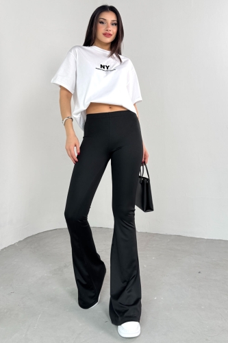 Cappmoda - PNT-07412 Siyah Dalgıç Kumaş İspanyol Pantolon (1)
