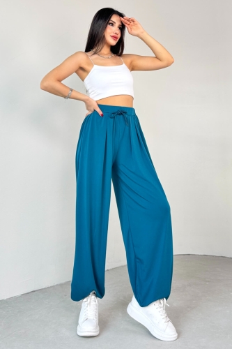 PNT-07413 Mavi Modal Kumaş Paça Detaylı Şalvar Pantolon - 6