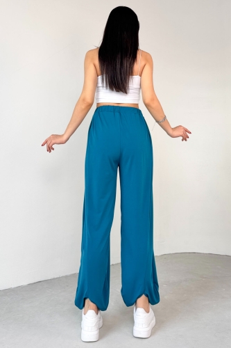 PNT-07413 Mavi Modal Kumaş Paça Detaylı Şalvar Pantolon - 11