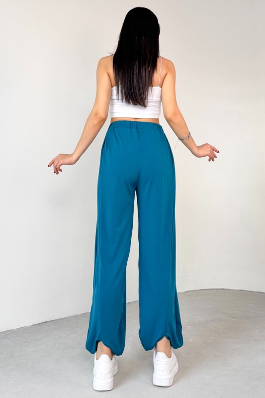 PNT-07413 Mavi Modal Kumaş Paça Detaylı Şalvar Pantolon - 11