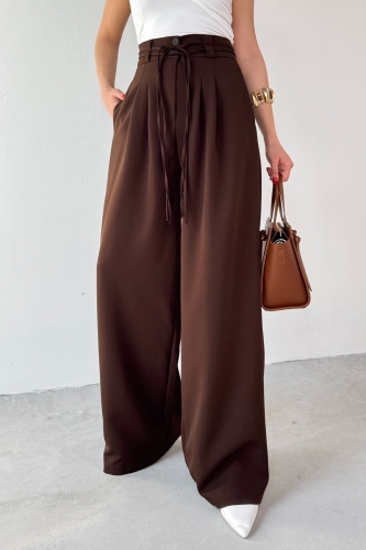 PNT-07414 Kahverengi İp Askı Model Tasarım Salaş Pantolon - Thumbnail