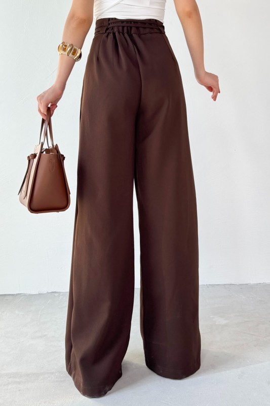 PNT-07414 Kahverengi İp Askı Model Tasarım Salaş Pantolon