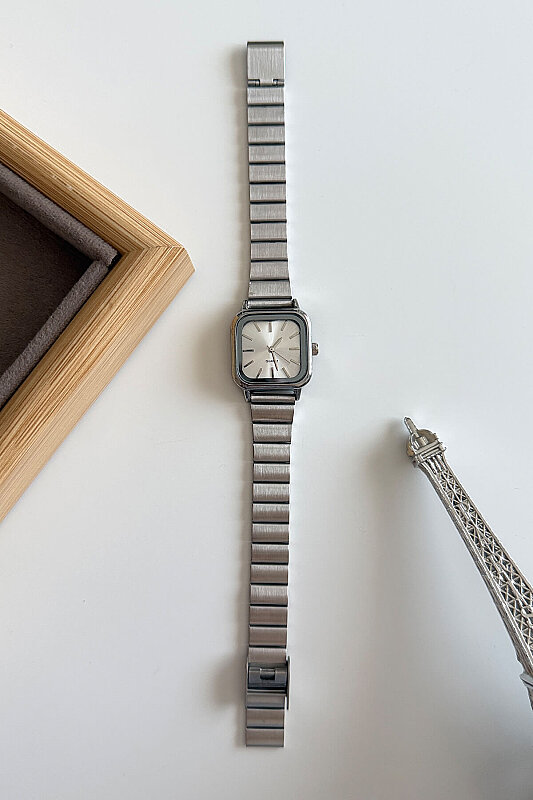 Pure Beyaz Kare Kadran Silver Zarif Çelik Kordon Kadın Kol Saati - 1