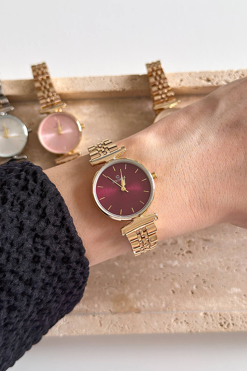 Rose Bordo Kadran Gold Çelik Kordon Kadın Kol Saati - 1