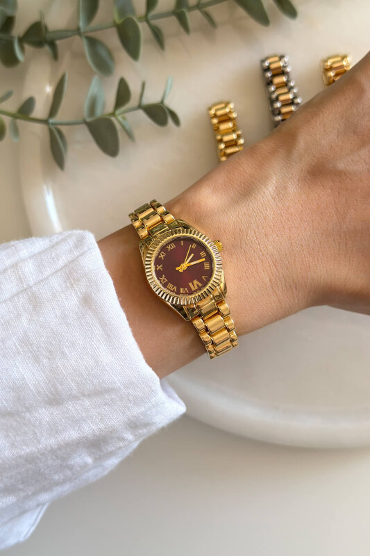Rose Bordo Kadran Gold Kordon Kadın Kol Saati