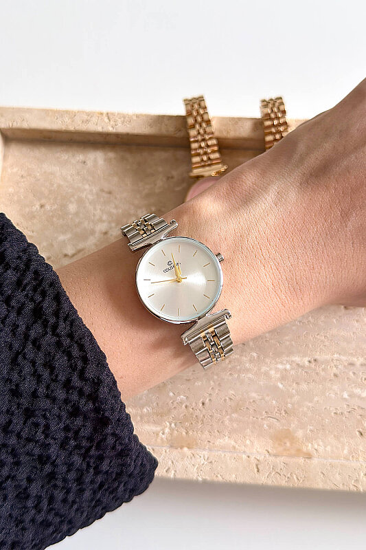 Rose Ekru Kadran Silver-Gold Çelik Kordon Kadın Kol Saati 