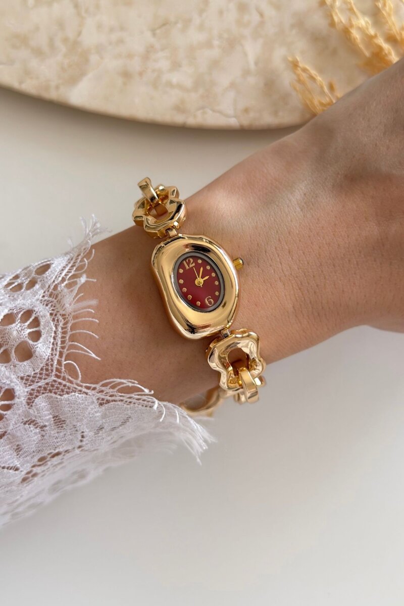 Ruby Bordo Asimetrik Gold Kadın Kol Saati - 1