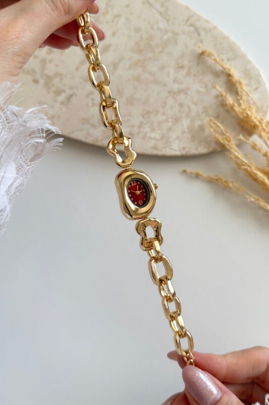 Ruby Bordo Asimetrik Gold Kadın Kol Saati (1)