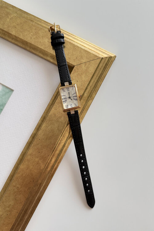 Rush Siyah Kare Kadran Deri Dokulu Kordon Kadın Kol Saati