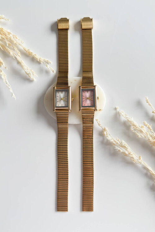 Selis Pudra Kadran Gold Çelik Kordon Kadın Kol Saati (1)