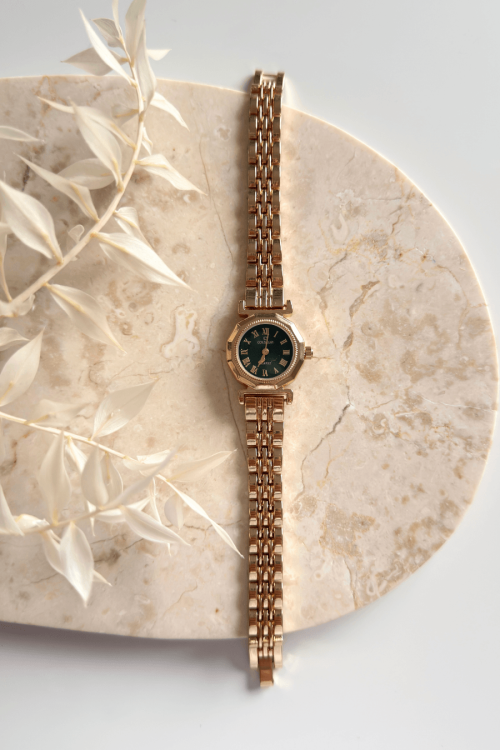 Selora Yeşil Gold Kadran Gold Çelik Kordon Kadın Kol Saati 