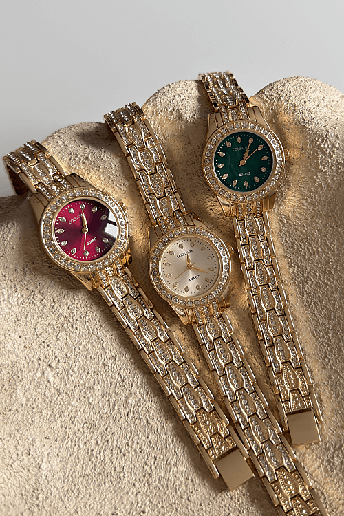 Serel Gold Taşlı Kadran Gold Çelik Kordon Kadın Kol Saati (1)