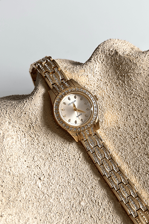 Serel Gold Taşlı Kadran Gold Çelik Kordon Kadın Kol Saati